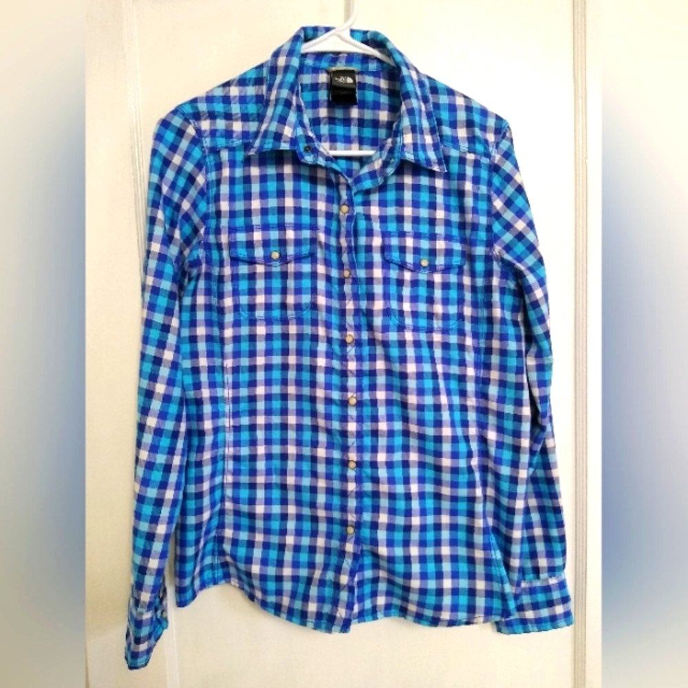 The North Face Blue Plaid Snap Button Down Shirt
